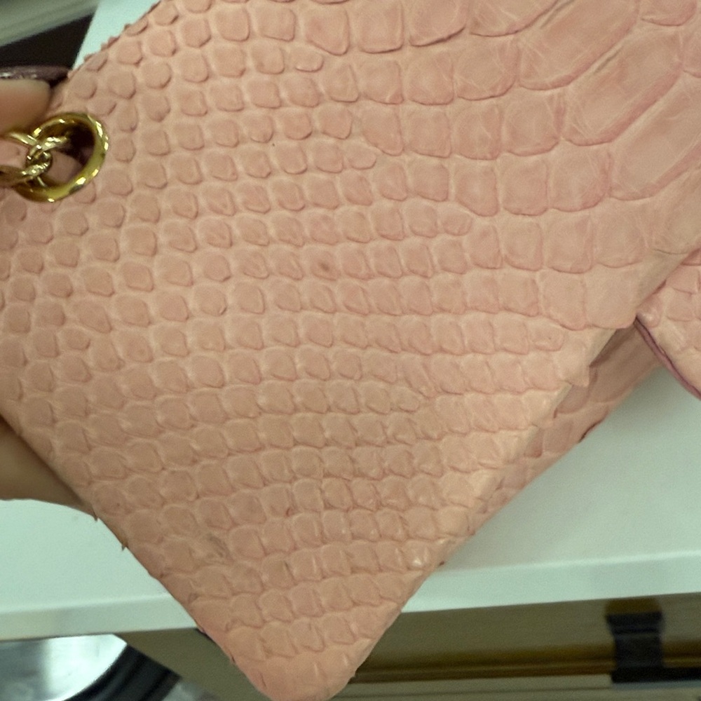 Auth very rare limited chanel PYTHON PINK  gold charm  Chain Shoulder Bag. - Picture 13 of 14